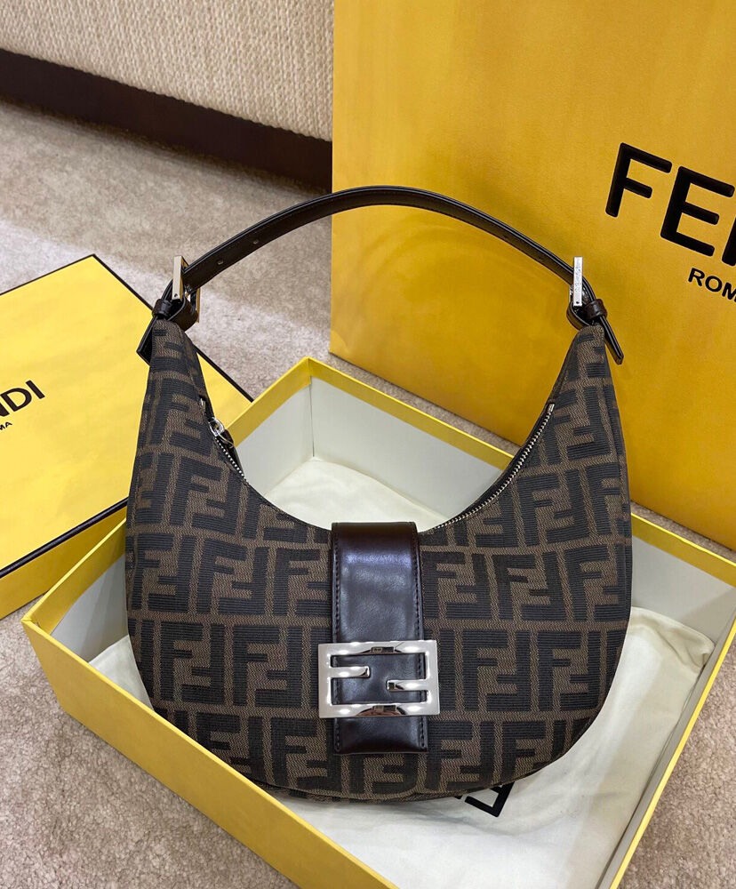 Fendi Small Croissant With FF Print Handbag XN90303 Coffee